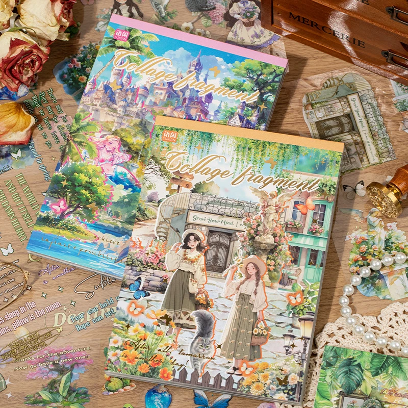 语闲pet切膜双透贴纸书 拼贴碎片系列 轻复古素材手帐diy造景拼贴