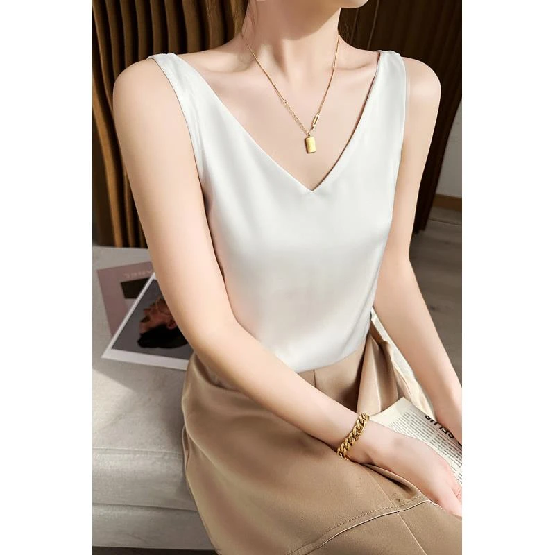【正品撤柜】新款背心V领吊带女无袖薄内搭夏季仿真丝上衣可搭西