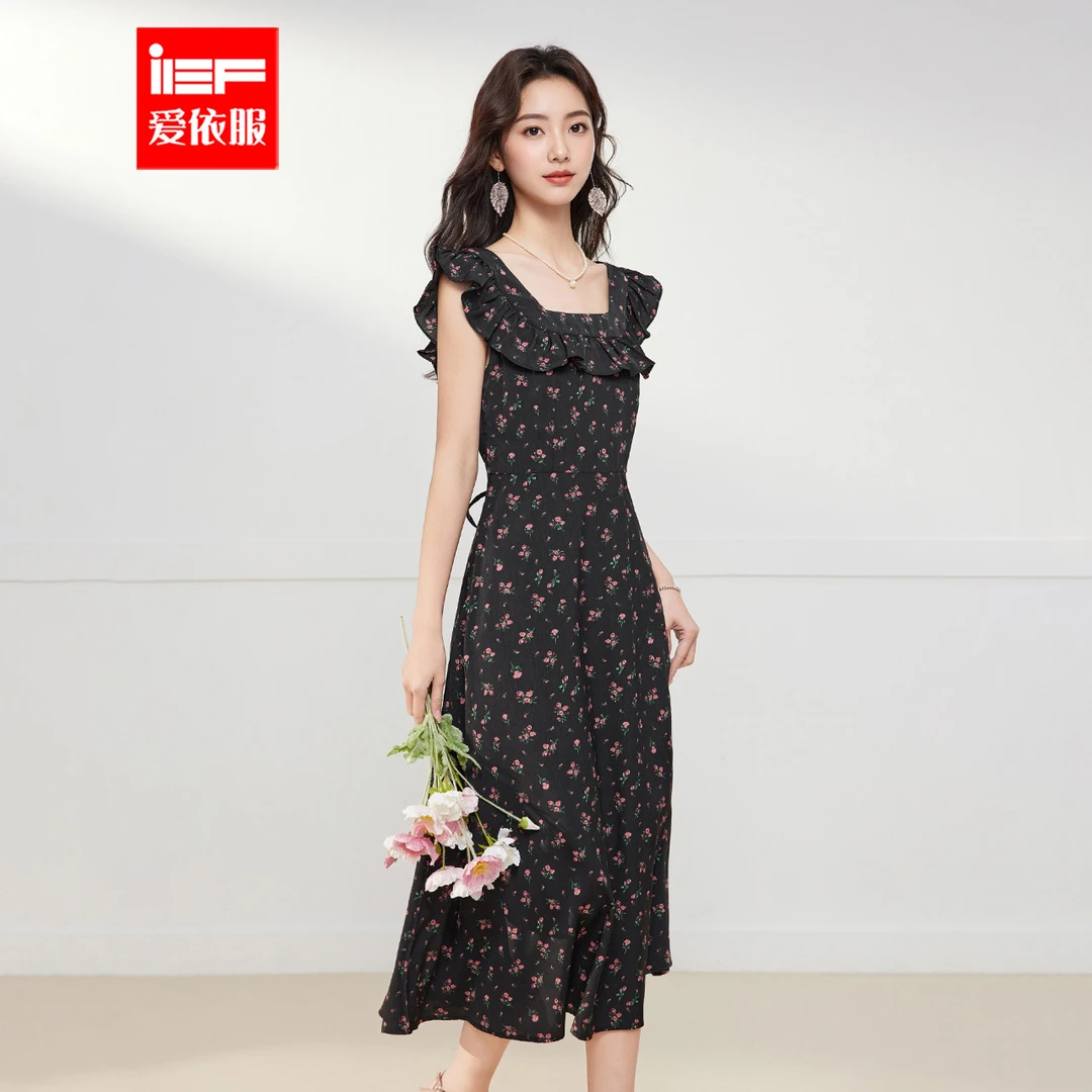 IEF/爱依服裙子2025夏季新款法式小清新气质碎花度假风背心长裙