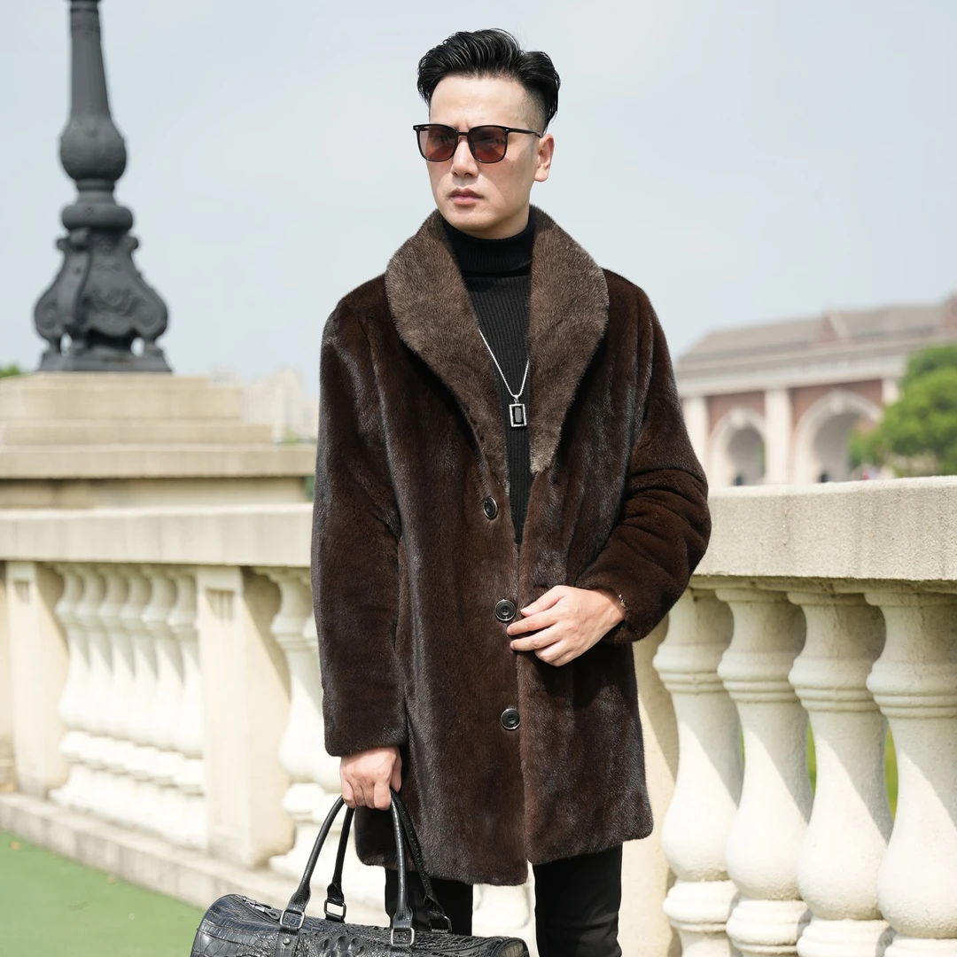 星辰貂青果领90厘米长款马哈根貂男士貂皮大衣整貂水貂皮草外套