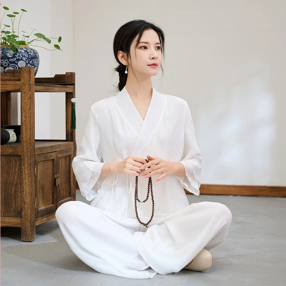 佛系素衣禅意服套装女2025夏新中式养生服打坐练功服瑜伽服冥想服