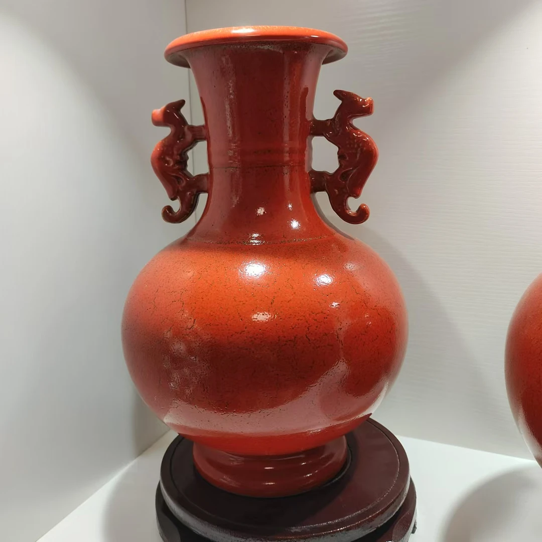 景德镇陶瓷橘皮纹双耳瓶