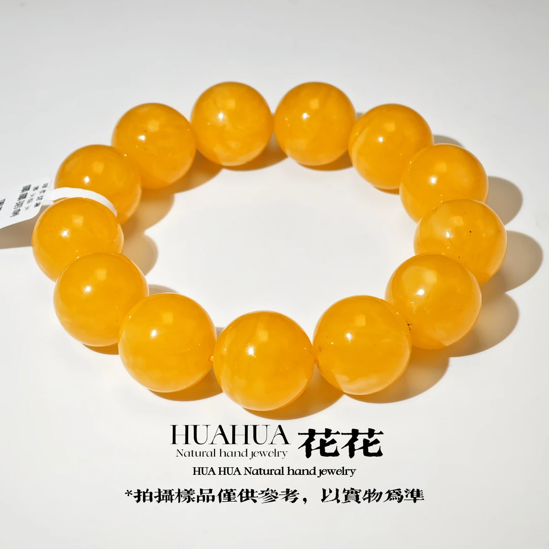 【花花琥珀】56.72g焦皮同料圆珠鸡油红杨枝甘露蜜蜡单圈手串20mmtt