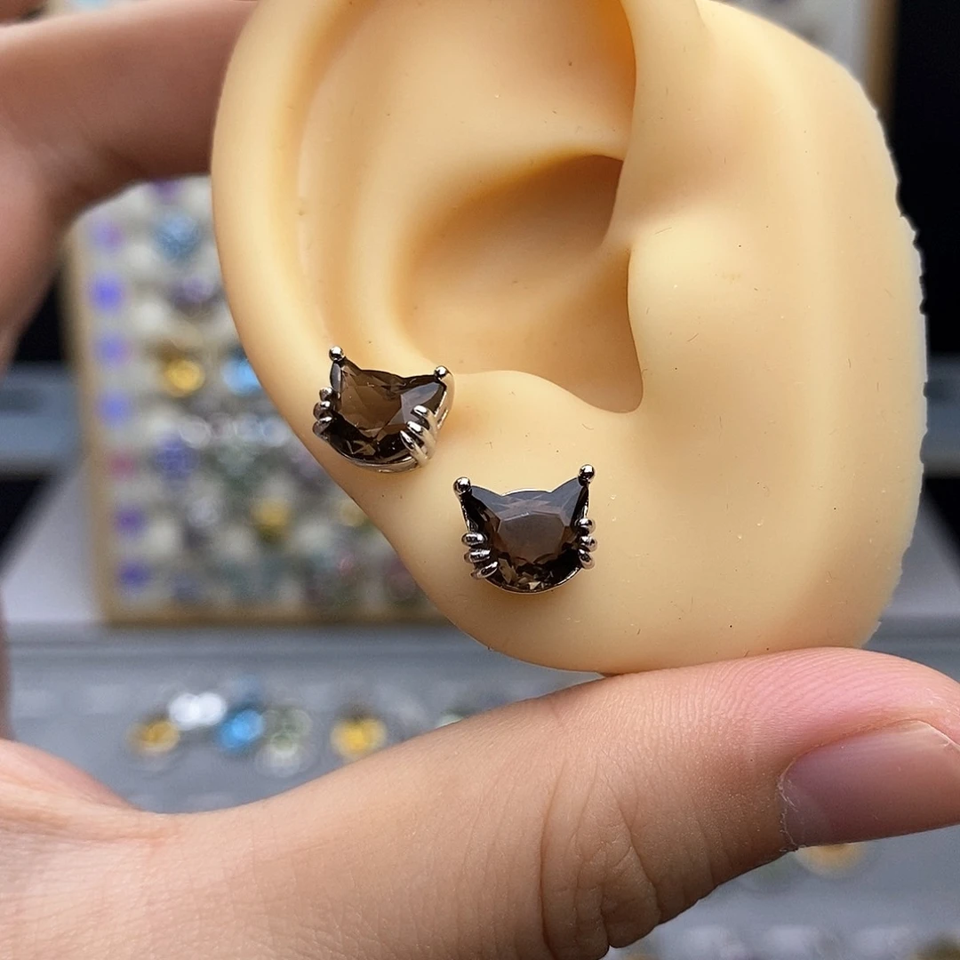 银S925镶嵌耳饰水晶茶晶（不含证书）