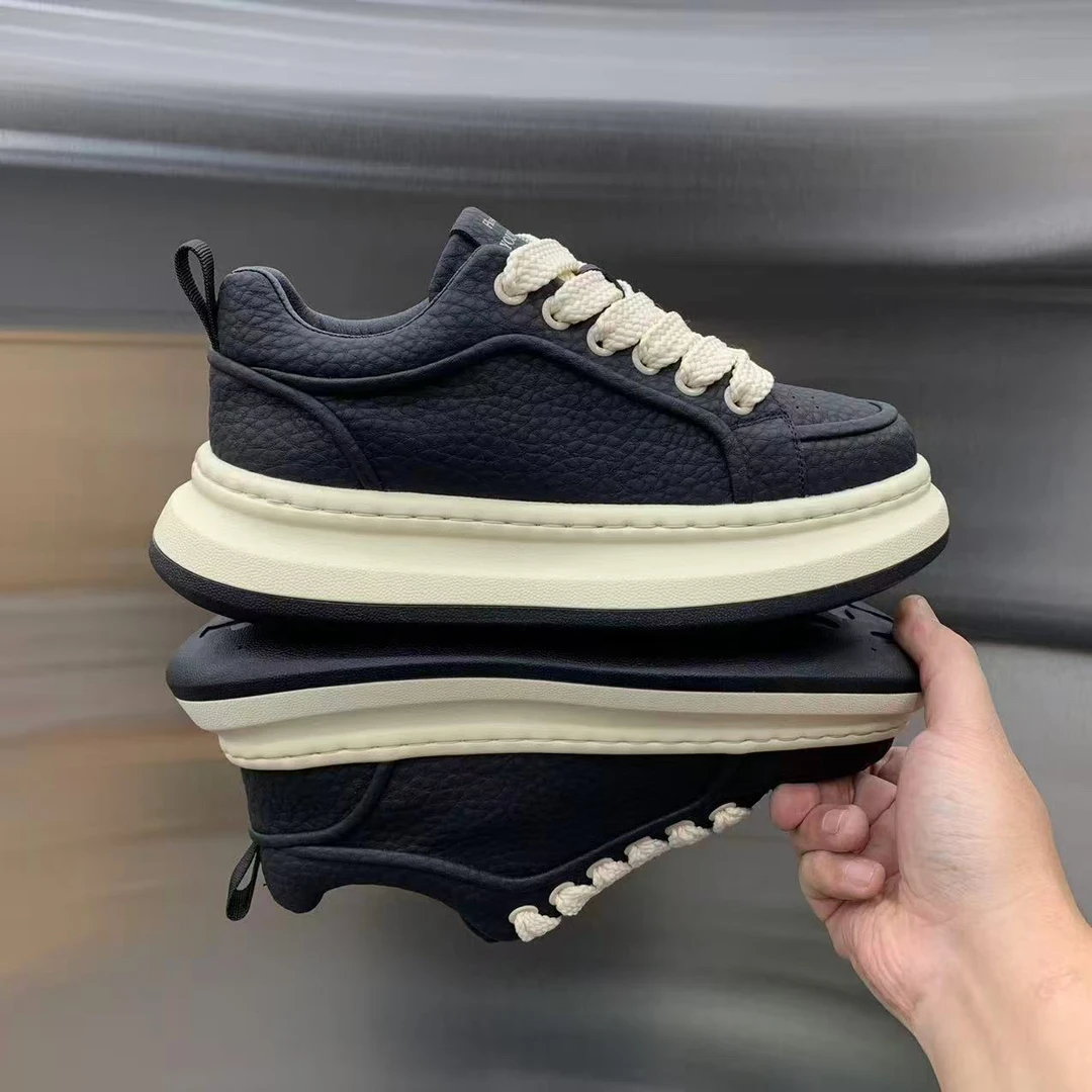 男鞋冬秋季新款口皮➕超柔运动休闲鞋厚底增高百搭潮流板鞋