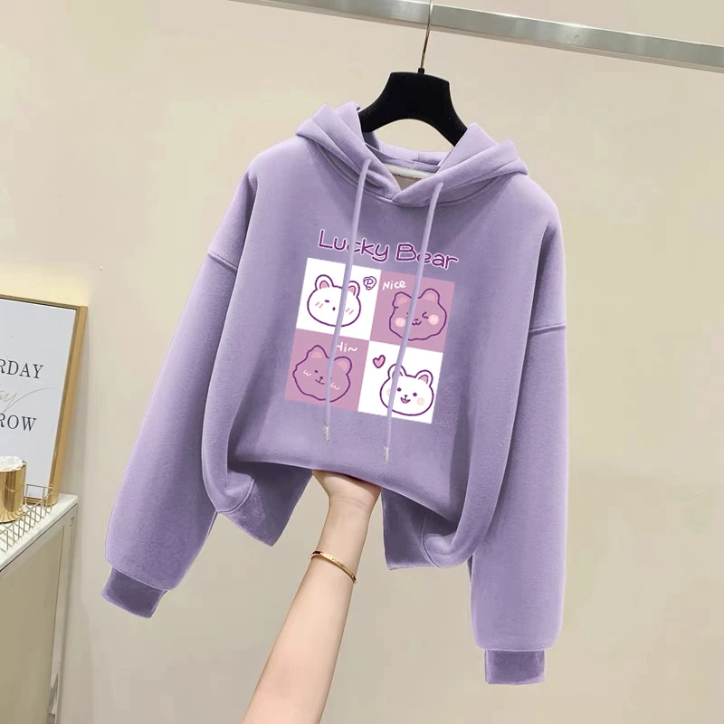 设计感小众秋冬新款2025加绒加厚套头连帽卫衣女短款宽松韩版外套