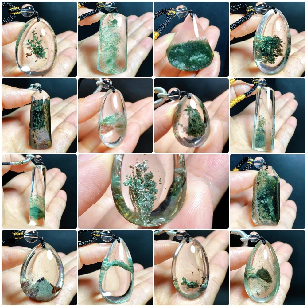东海水晶天然绿幽灵水晶吊坠绿色聚宝盆绿幽灵纯天然100%真品