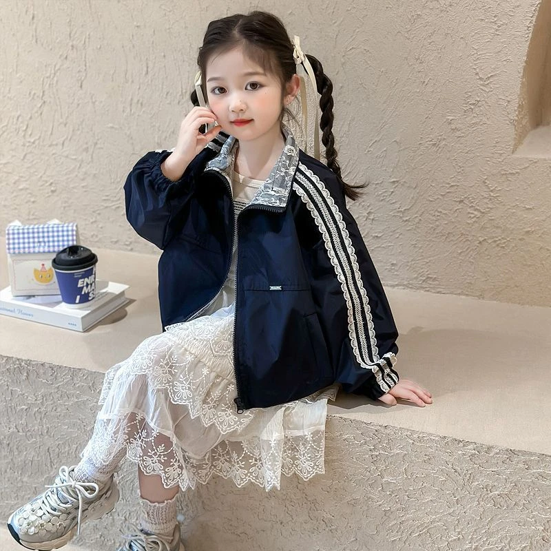 女童外套2025春夏新款防晒衣韩版儿童蕾丝花边洋气女宝宝休闲上衣