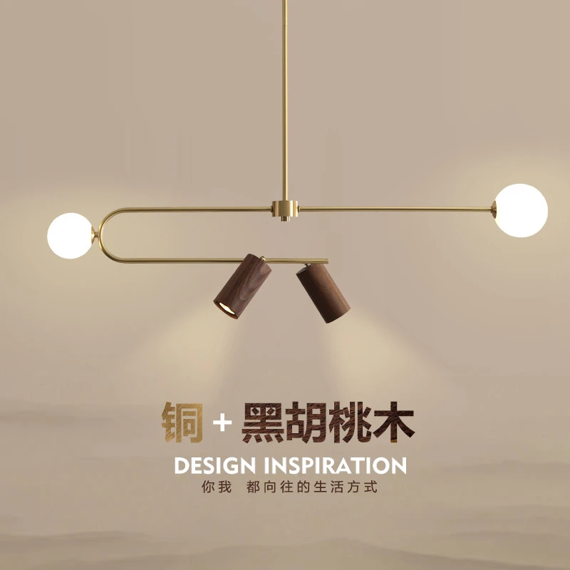 宋式餐厅吊灯现代简约极简吧台茶室长条灯设计师全铜轻奢实木日式