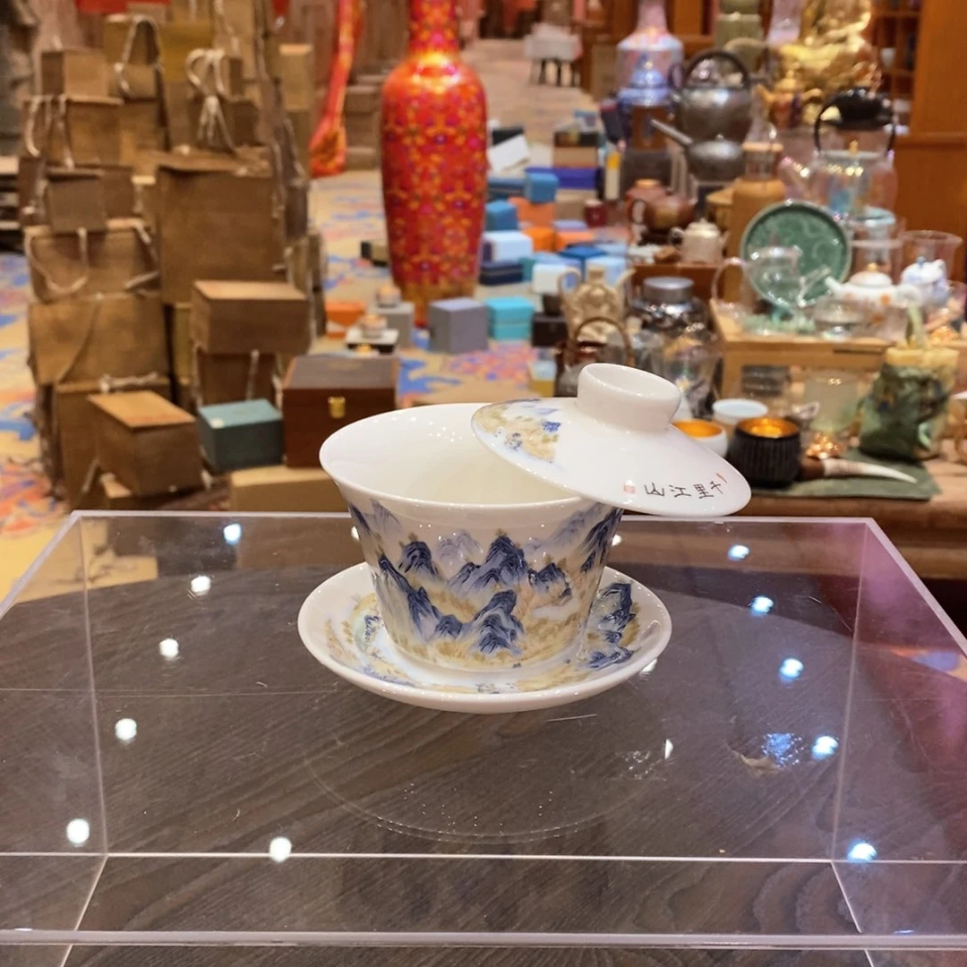 【闪购商品】羊脂玉千里江山悬停盖碗三才盖碗，147208