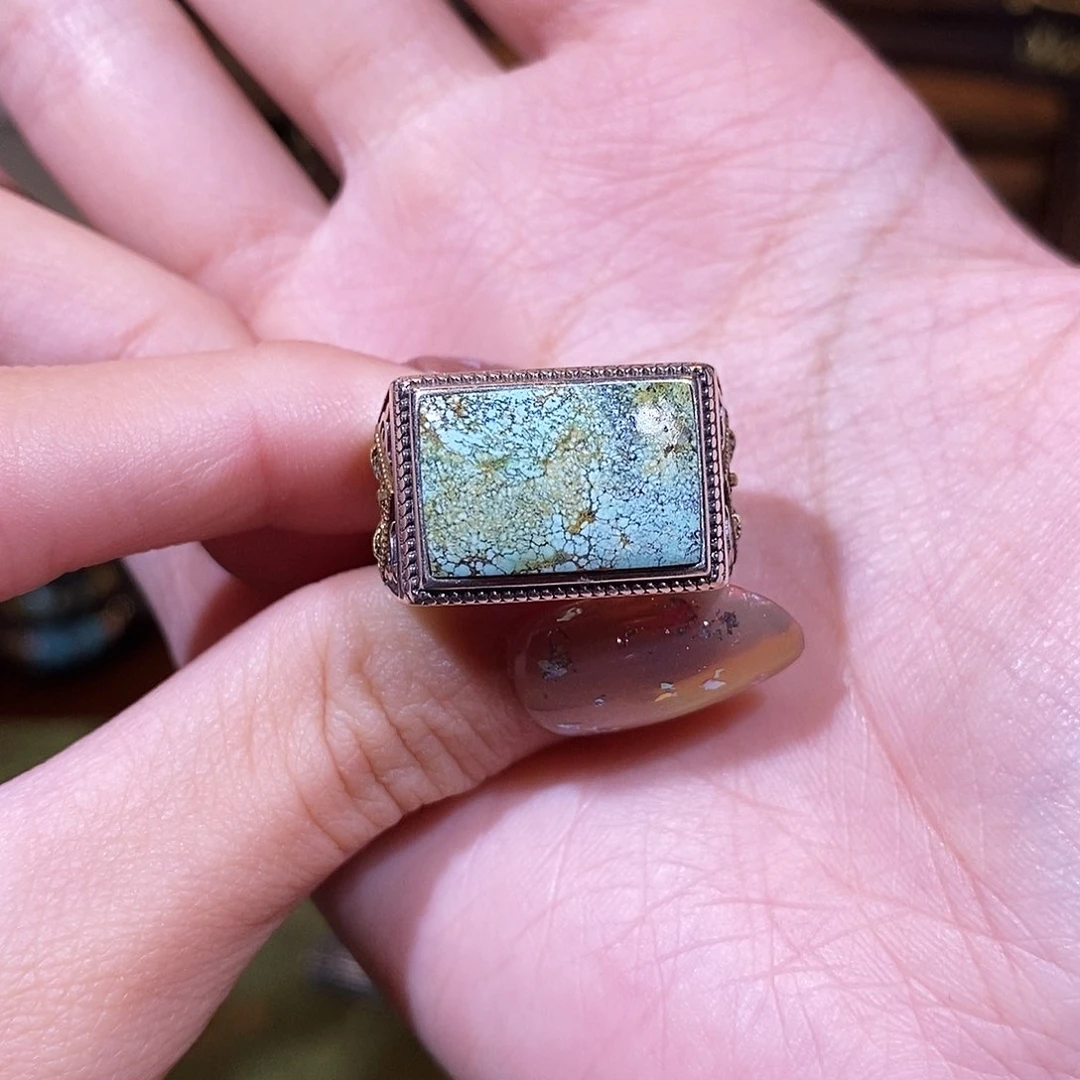 绿松石银S925镶嵌戒指野*