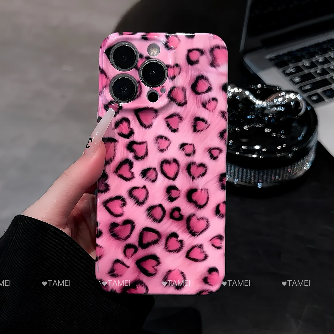 爱心豹纹镜面支架适用苹果16/15手机壳vivo华为oppo小米15菲林壳