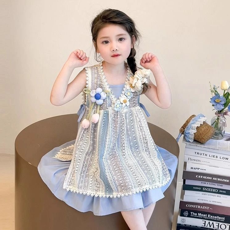 夏季新款洋气甜美裙子2025薄款度假女童吊带公主连衣裙小女孩夏装