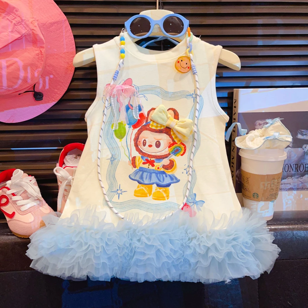 【花边】夏季新款女印花韩版花边百搭连衣裙童装宽松婴儿短袖