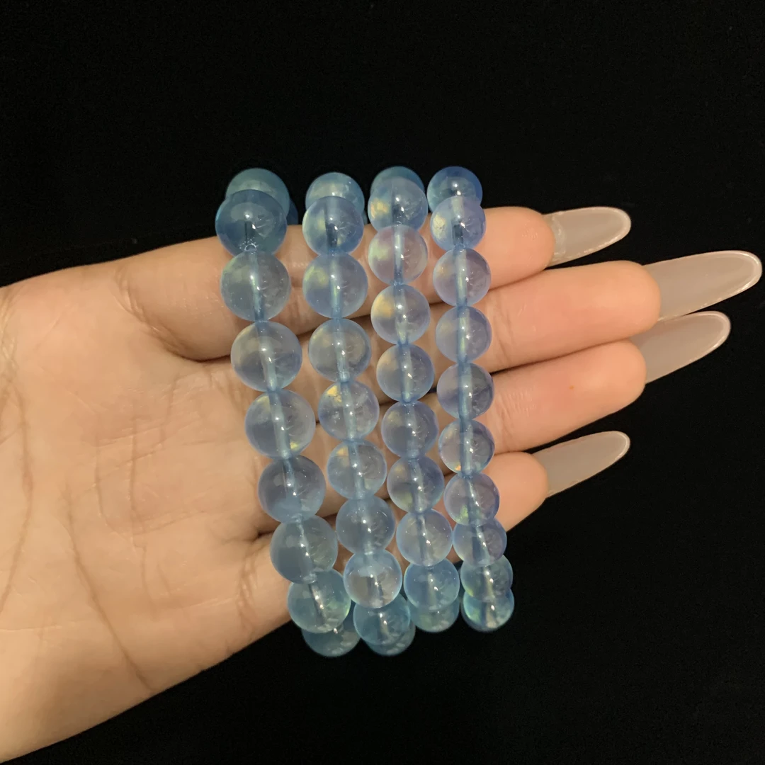 含辰砂工艺品天然辰砂特特玻璃体海蓝宝手串S569多样性发其一