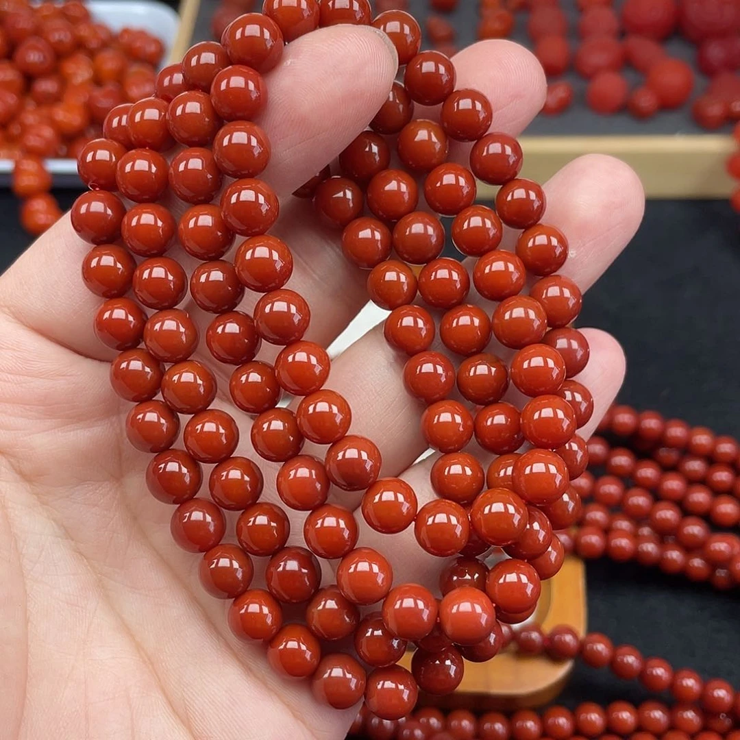 南红玛瑙2号瓦西牛血红卡8长链未镶嵌