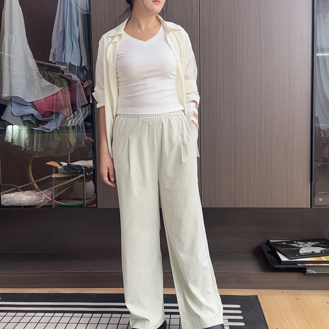 【康艳子自制】慵懒奶芙女春夏高腰垂感宽松直筒全包边夏季阔腿裤