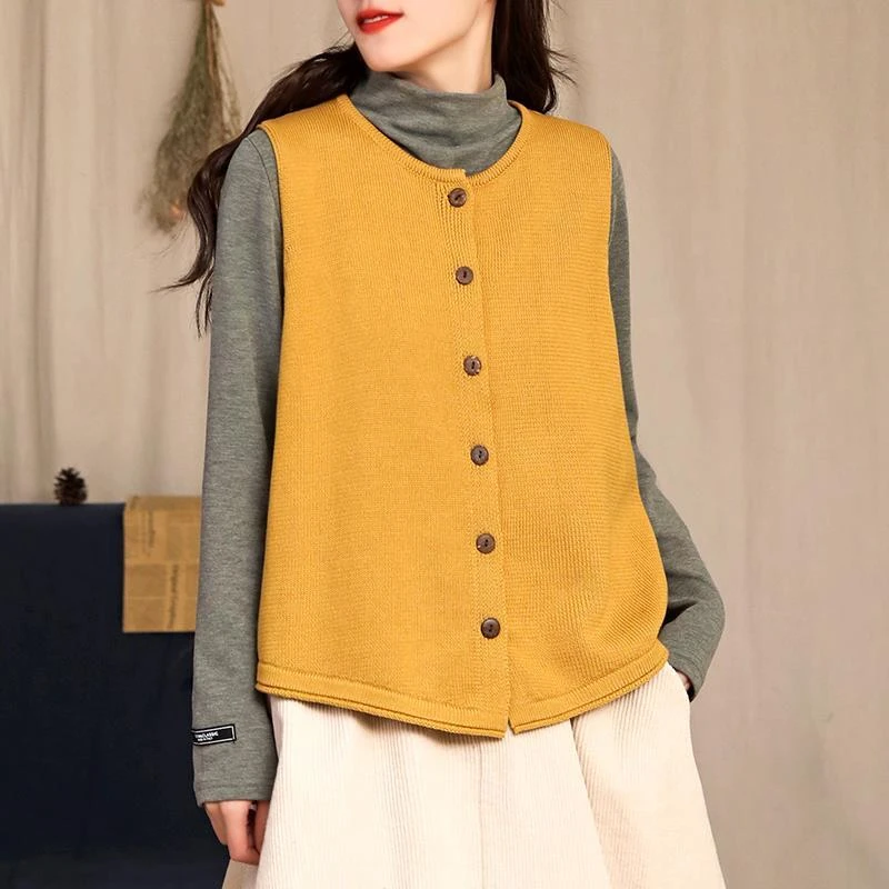 胖mm文艺贴布撞色棉线针织马甲女士秋季宽松百搭开衫无袖坎肩背心