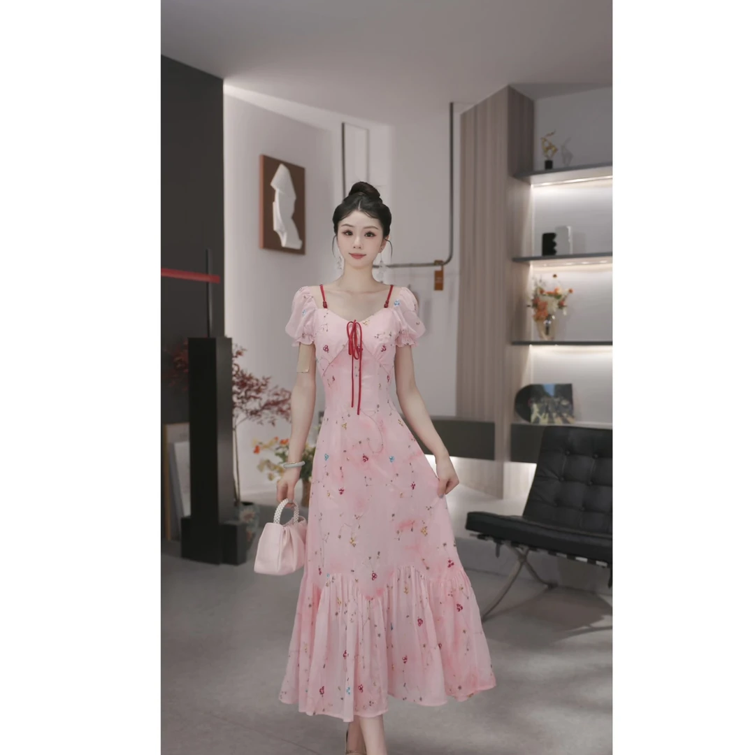 【薇宝儿-婷婷】-桃蕊之恋-新款法式轻奢气质显瘦连衣裙长裙55122K