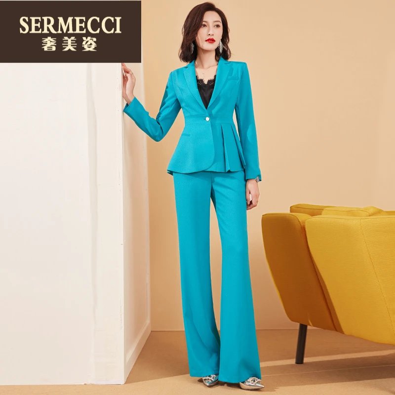 奢美姿上档次蓝色西装套装女2025春秋新款时尚气质休闲两件套