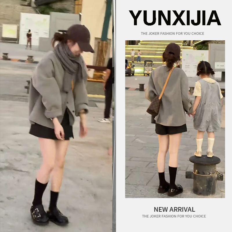 2025秋冬流行穿搭一整套女新款韩系圆领宽松外套百搭短裤两件套