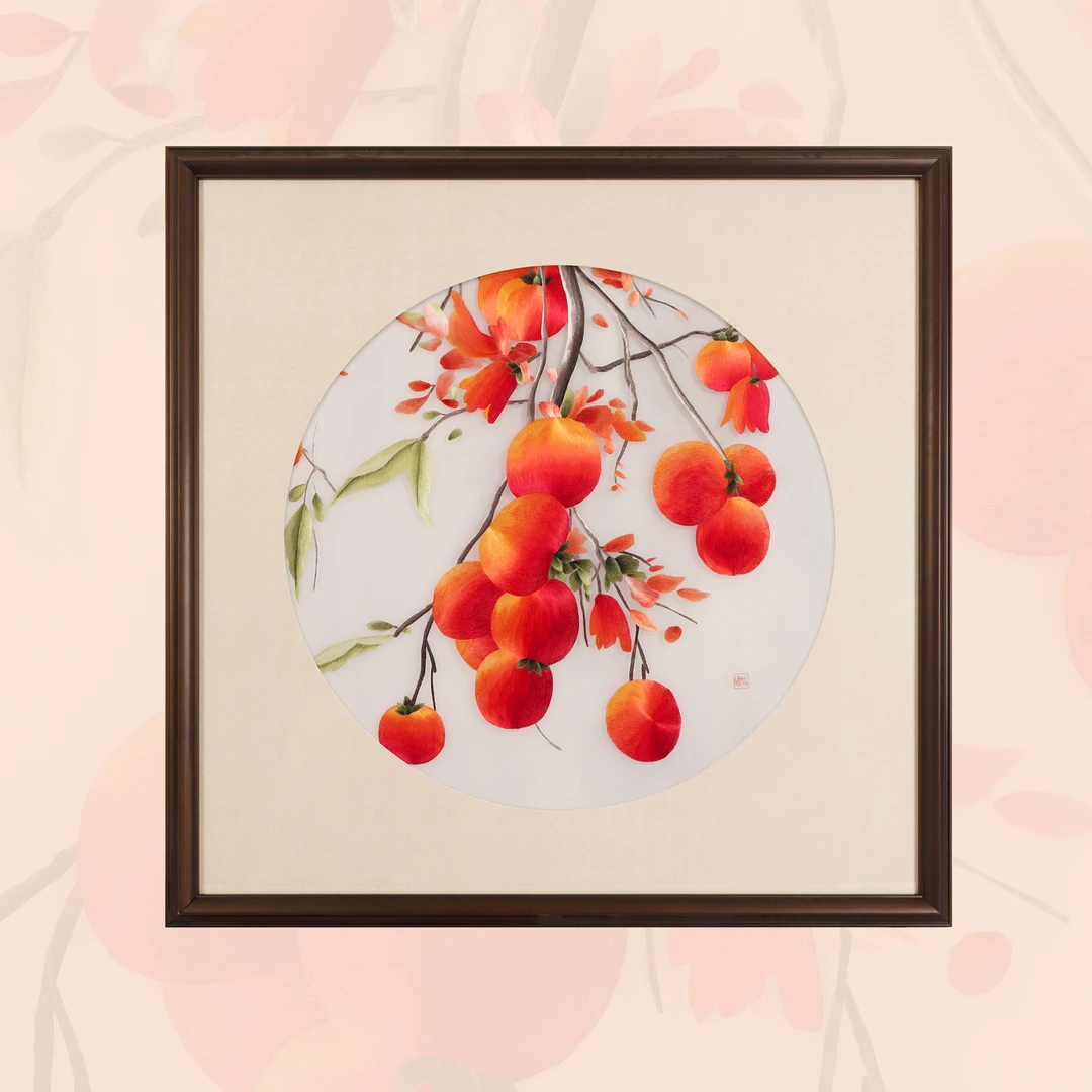 《金柿呈祥图》单面绣挂画 手工苏绣 非遗传承