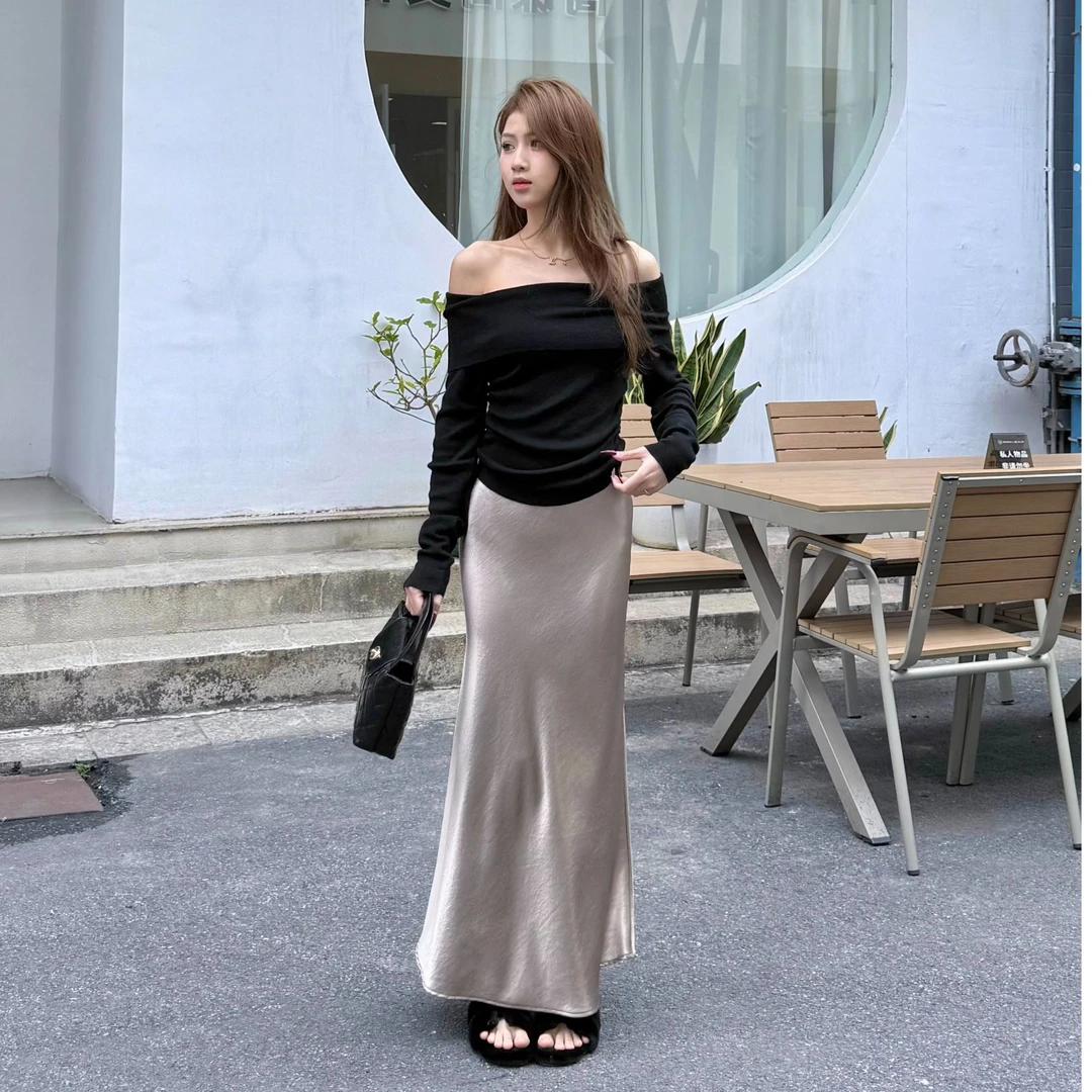 【岭南故事】早春简约法式复古醋酸断面鱼尾半身裙