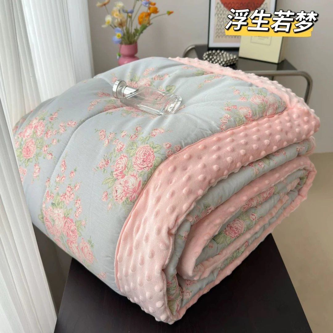 豆豆春秋被TB印花粉色绗缝被婚庆结婚喜被芯单人机洗【黄一恒】