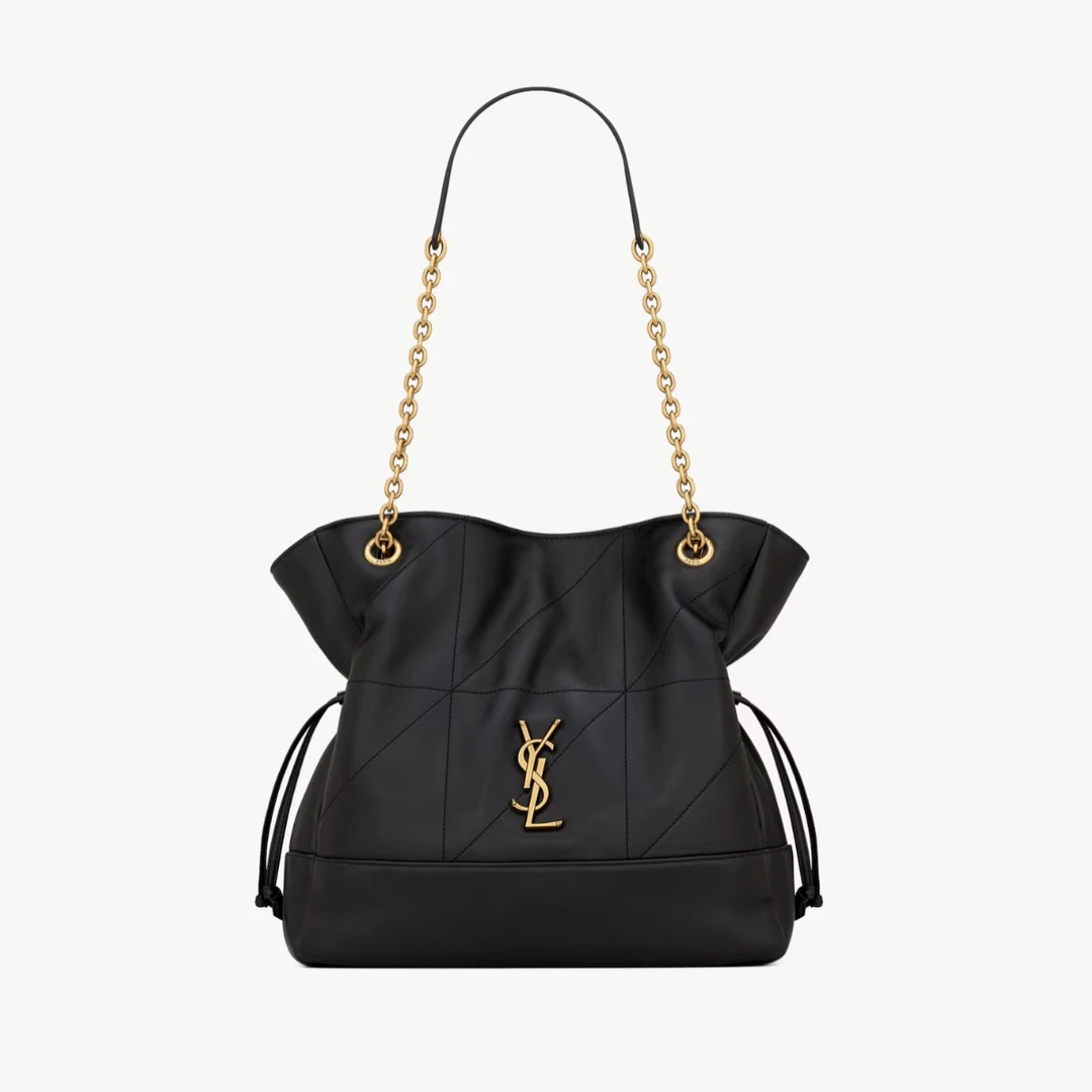 未使用 YSL/圣罗兰 Jamie黑色羊皮福袋包购物袋 小中号 人气爆款