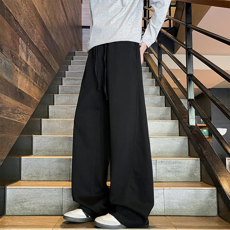 男女同款潮牌阔腿裤灰色休闲卫裤加绒加厚刀裤男士春秋宽松长裤子