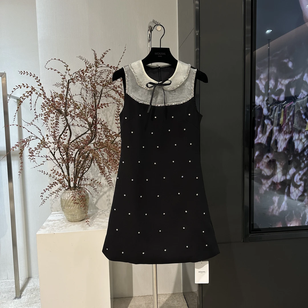 FH连衣裙小香风气质针织时尚黑色无袖波点284