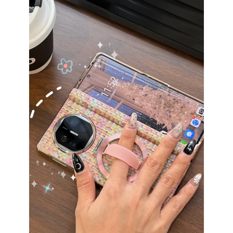 适用华为MateX6电镀边框小香风指环+支架华为MateX5