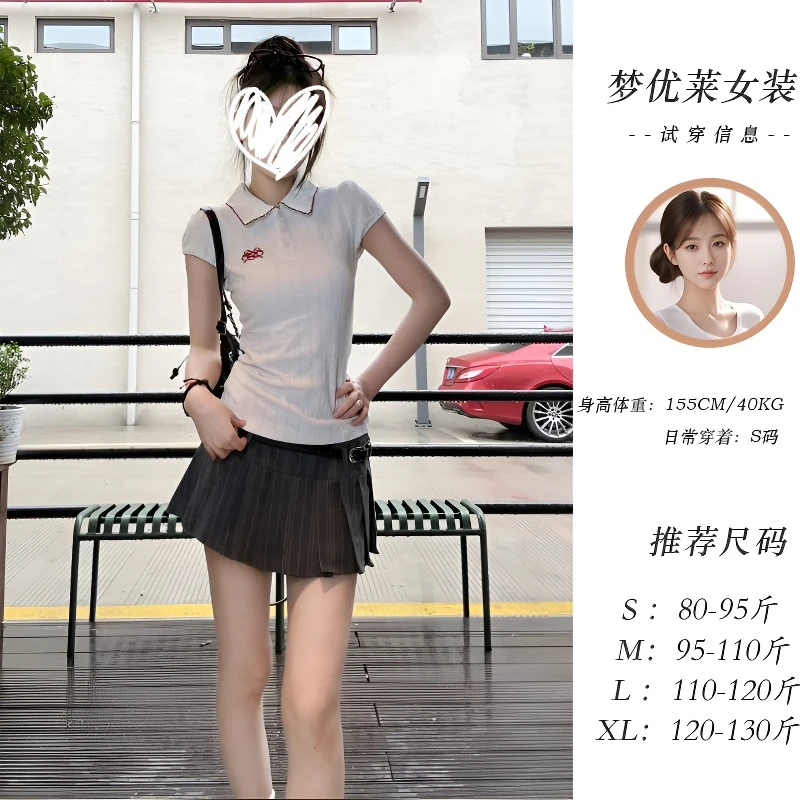 梦优莱学院风甜美辣妹polo领短袖T恤女夏季新款修身显瘦独特上衣