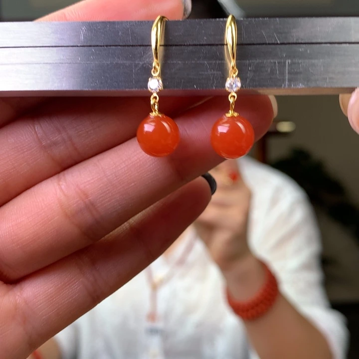 南红玛瑙未镶嵌南红玛瑙耳钩