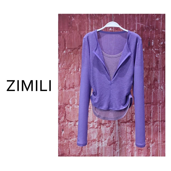 【亮哥女装】2025欧版新品皇家紫拼接收腰高弹打底上衣8831-B9