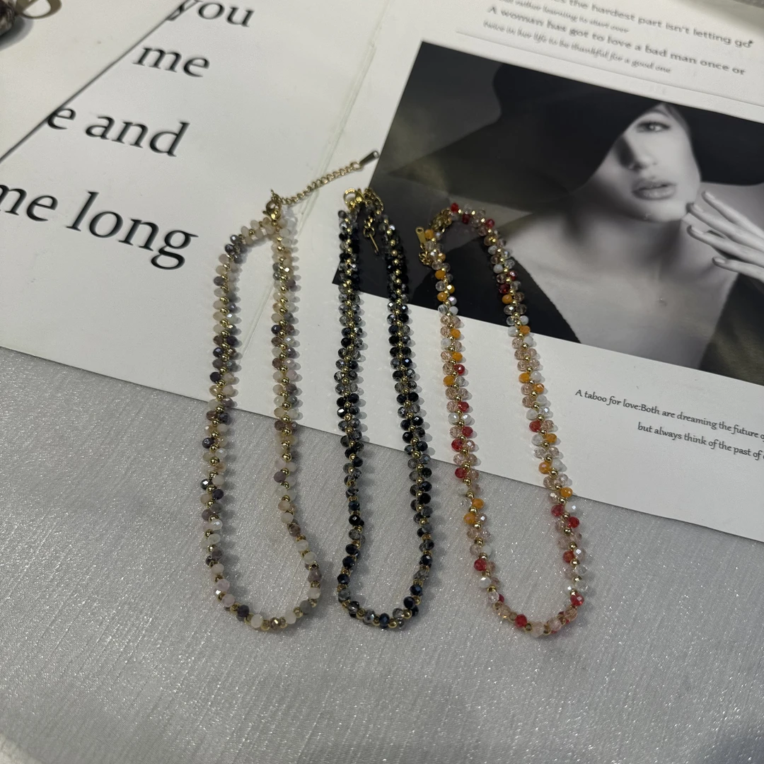 非金属仿水晶项链 彩色串珠颈链三色可选