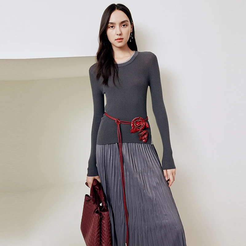 【星线好物】FS休闲圆领撞色羊毛套头长袖针织毛衣女25秋新款9971A