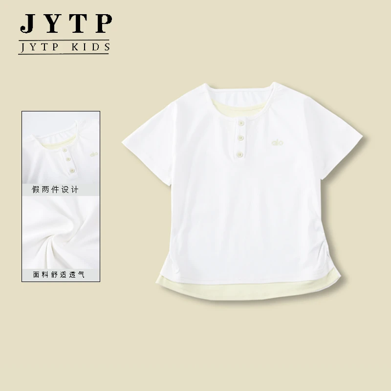 夏季新款女童假两件辣妹短袖休闲宽松洋气童装舒适zb5507简约童品
