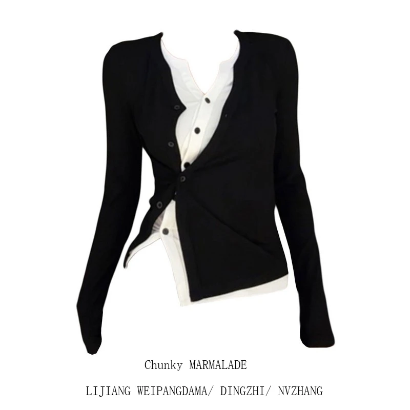 大码胖MM韩版假两件打底衫长袖t恤女秋冬2025新款修身设计感上衣