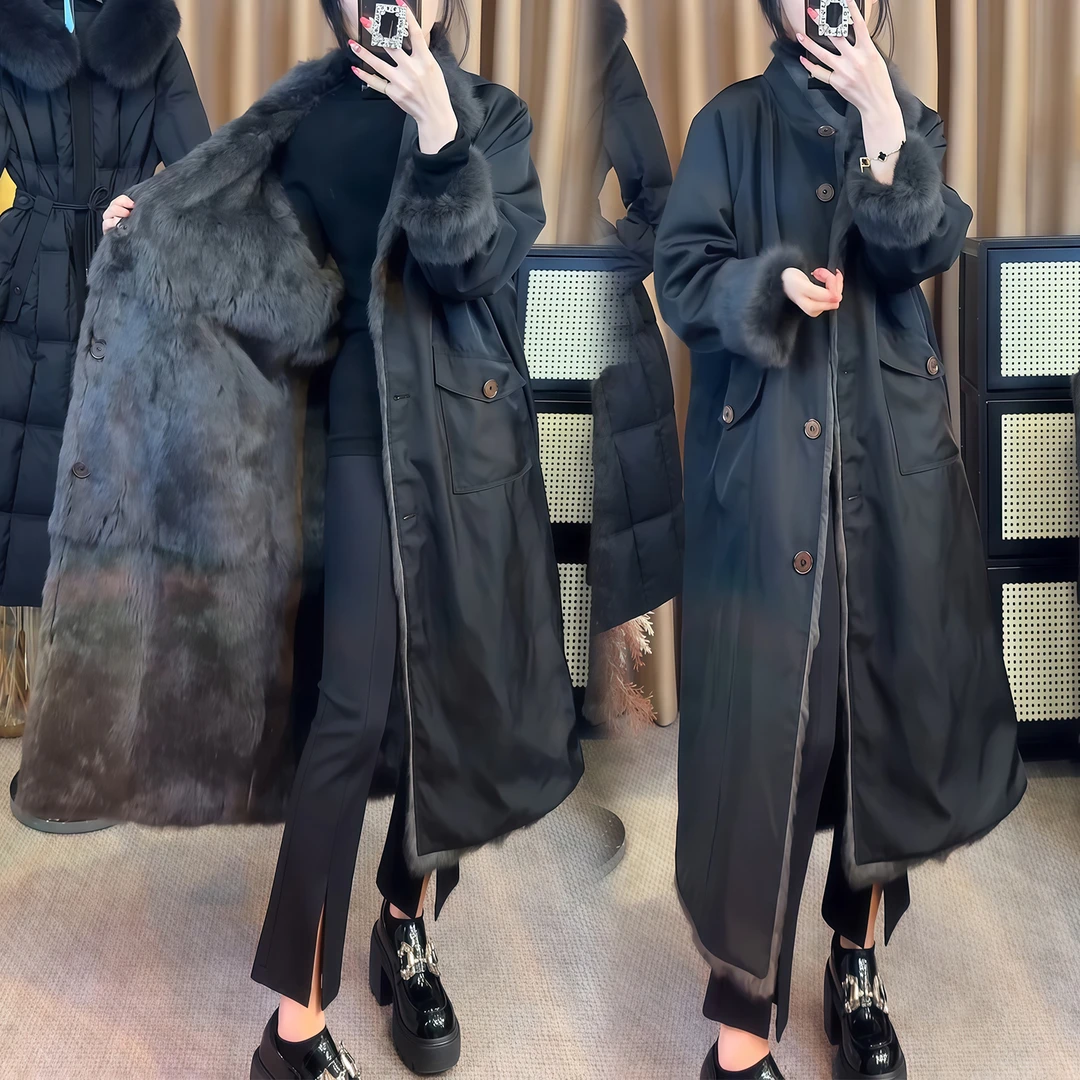 时尚加厚保暖中长款短外套冬季新款洋气显瘦中长款立领双面穿上衣