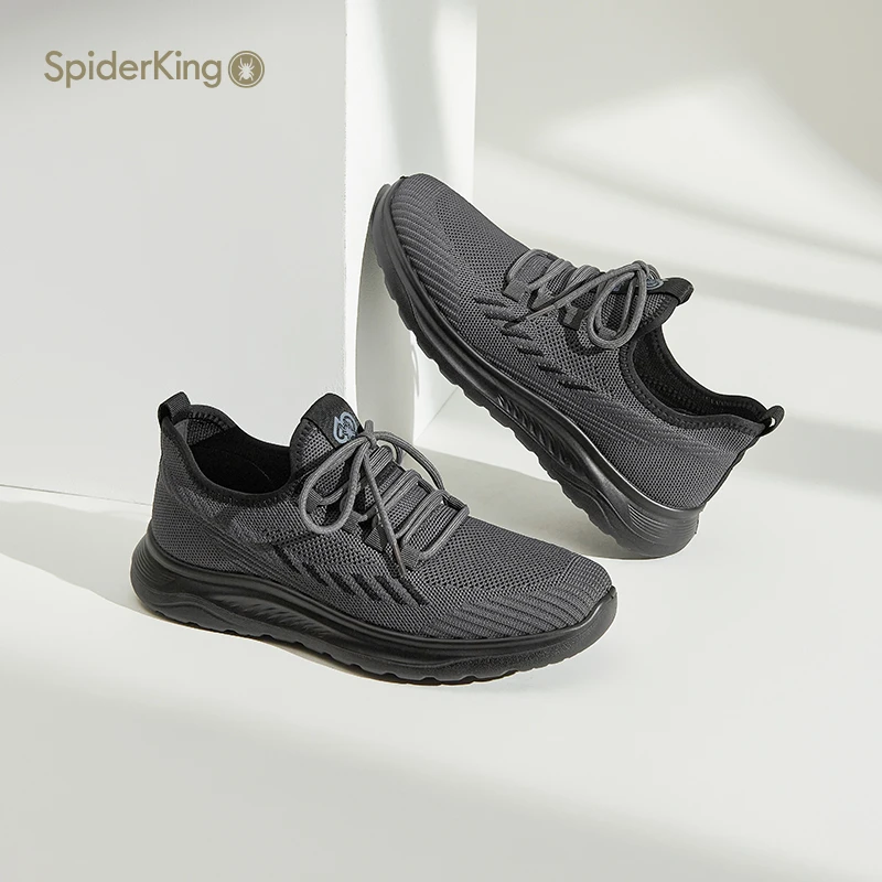 蜘蛛王男鞋2025夏季透气网面飞织鞋轻便休闲透气耐磨运动鞋