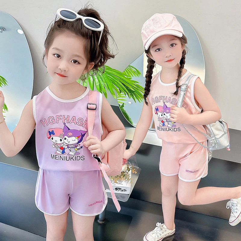 女童库洛米速干背心冰丝凉爽夏装女宝美乐蒂卡通休闲夏季运动套装