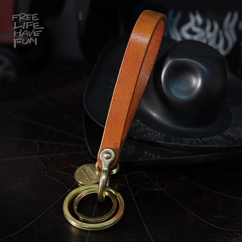 钥匙扣包挂件美式复古个性落日细条多环机车经典牛皮古风时尚真皮