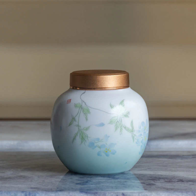 小清新复古茶叶罐中式青瓷罐子储存密封罐密封性好适合家用出行
