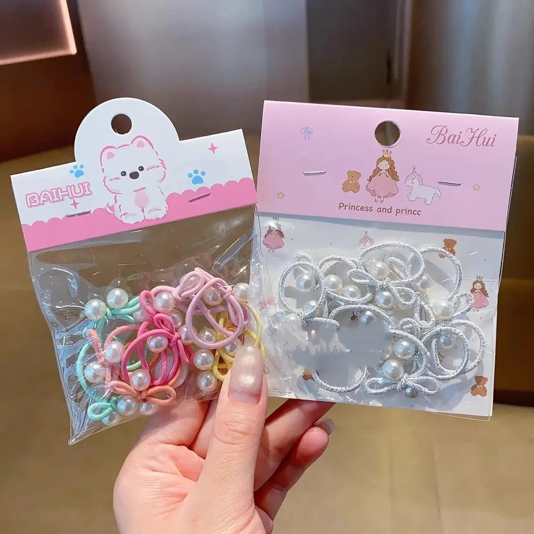 儿童彩色珍珠蝴蝶结发圈女童银色扎发小号皮筋宝宝不伤发耐用头绳