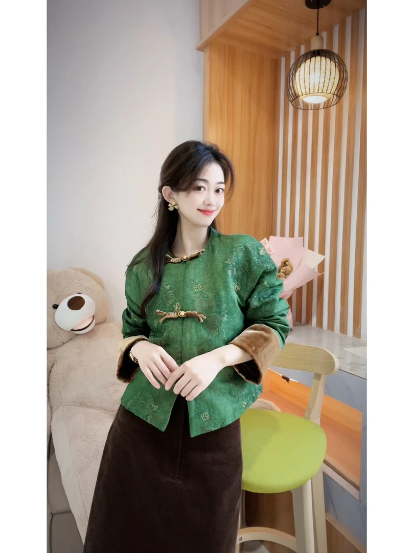 DY1928《璐璐推荐》高定新中式刺绣蚕丝亚麻棉服显瘦上衣