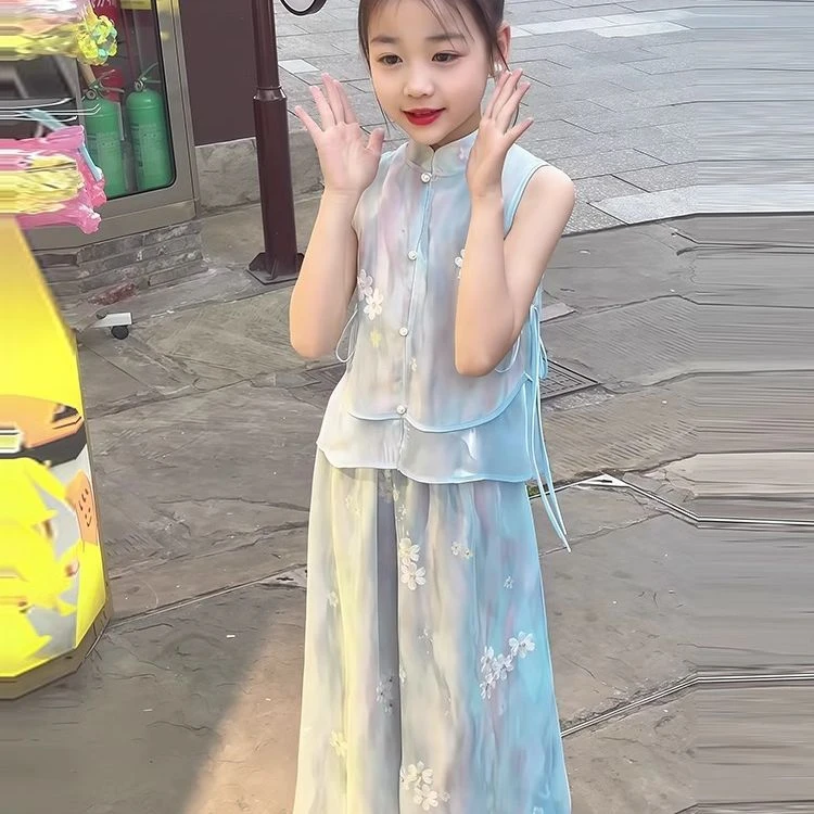 女童套装新中式夏季2025新款儿童国风洋气背心女孩夏装古风两件套
