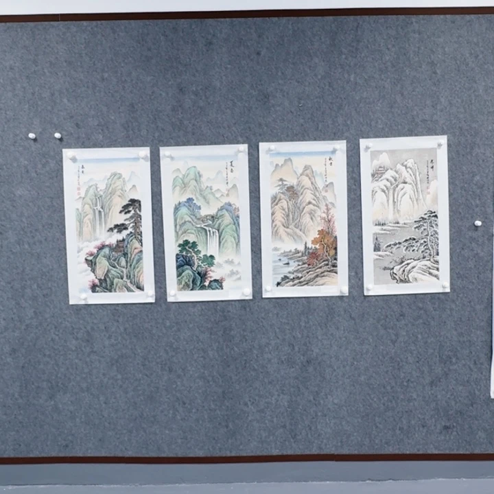 国画山水四条屏绘画作品8平尺