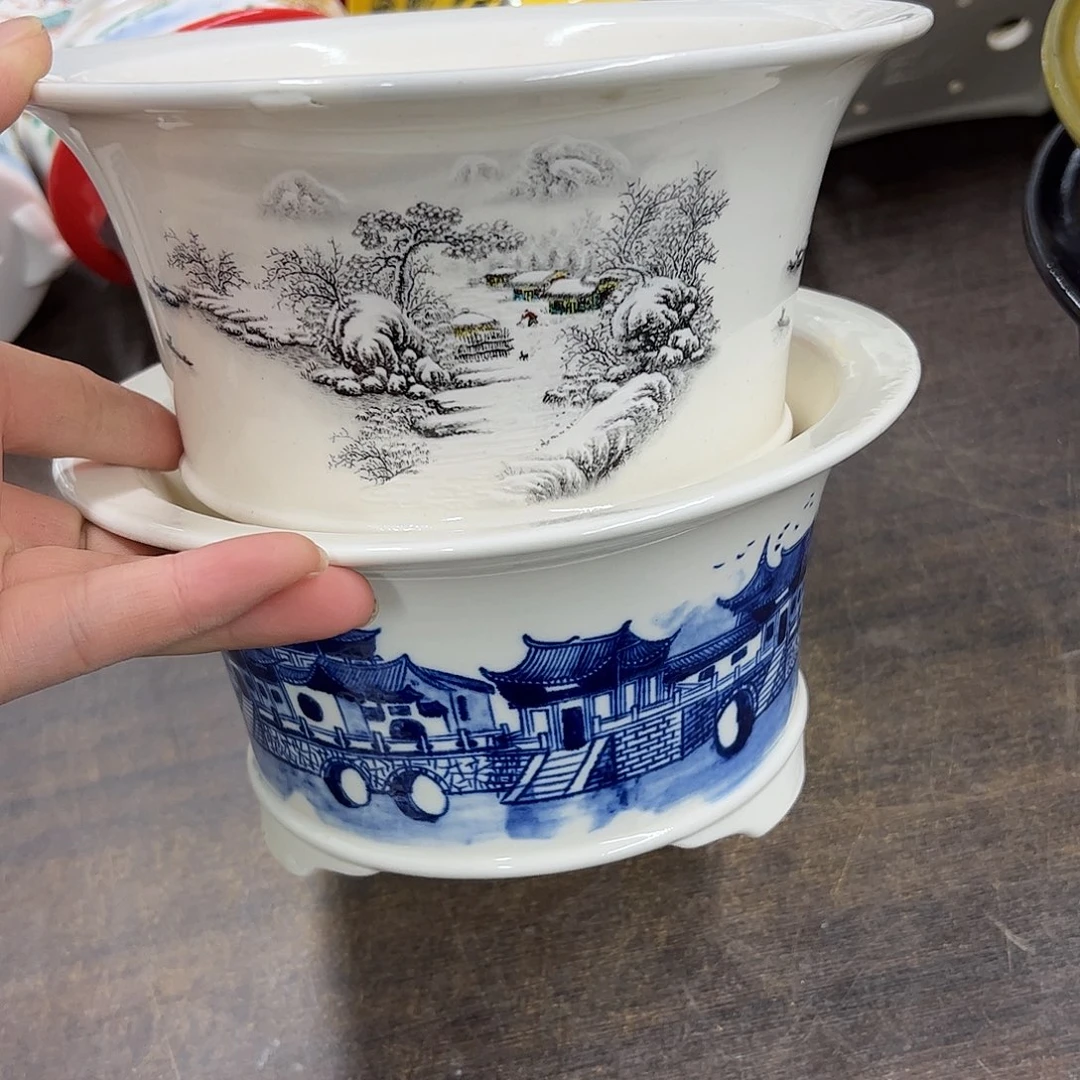 紫砂花盆733号瑕疵2个磕碰缩釉口不正介意勿拍