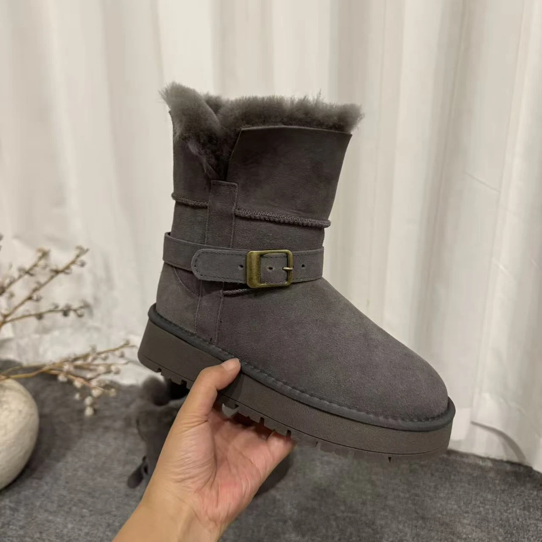 2024新款真皮冬季加绒加厚中筒厚底骑士靴羊毛棉鞋XF1006